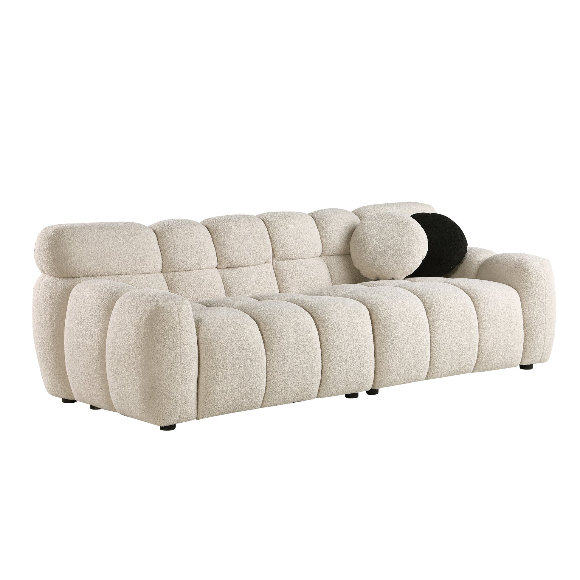 87.4 Length ,35.83" Deepth ,Human Body Structure For Usa People, Marshmallow Sofa,Boucle Sofa ,3 Seater, Beige Boucle Beige Light Brown Wood Primary Living Space Medium Soft Split Back Eucalyptus Rolled Arms Boucle 3 Seat