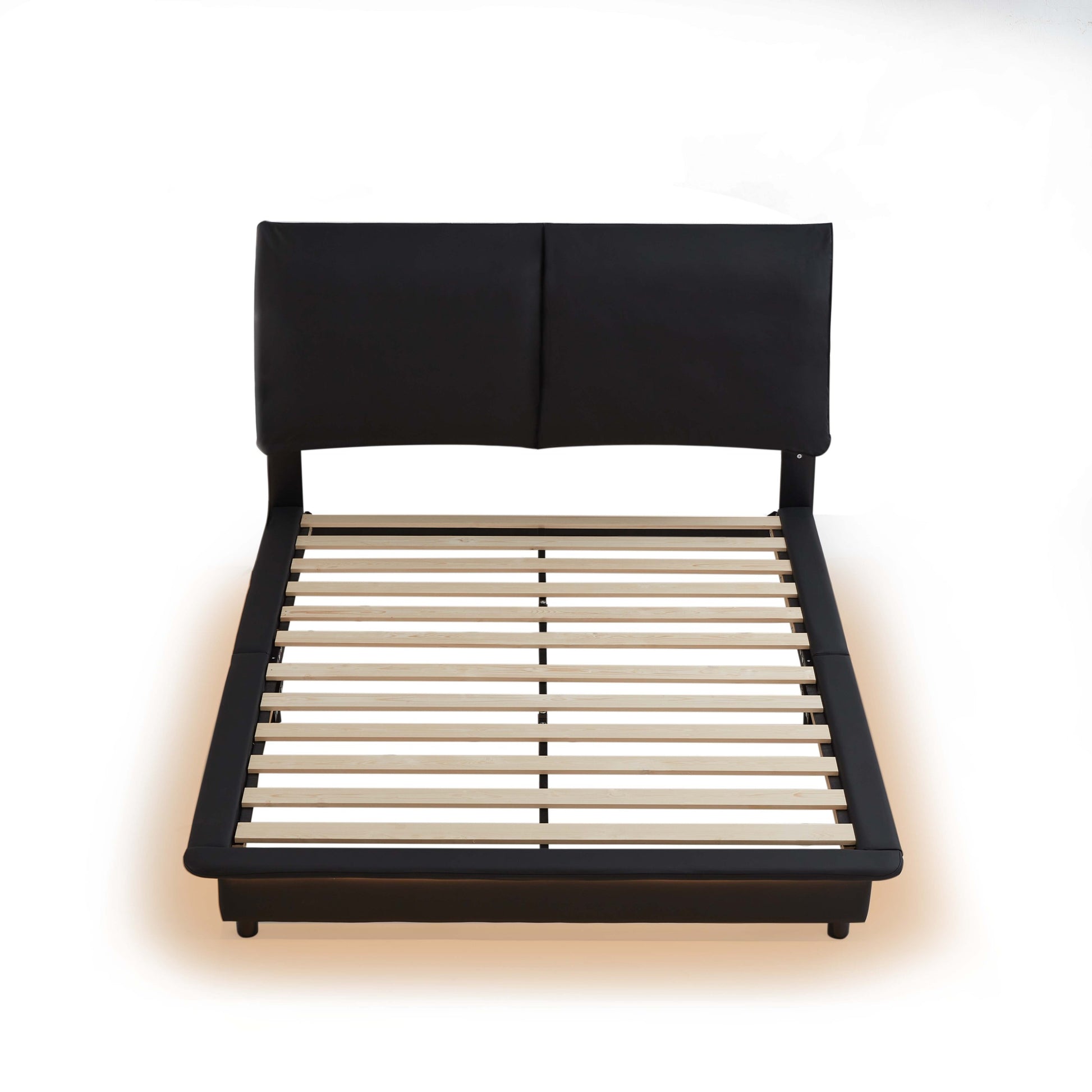 Queen Size Upholstered Platform Bed With Sensor Light And Ergonomic Design Backrests, Black Black Upholstered