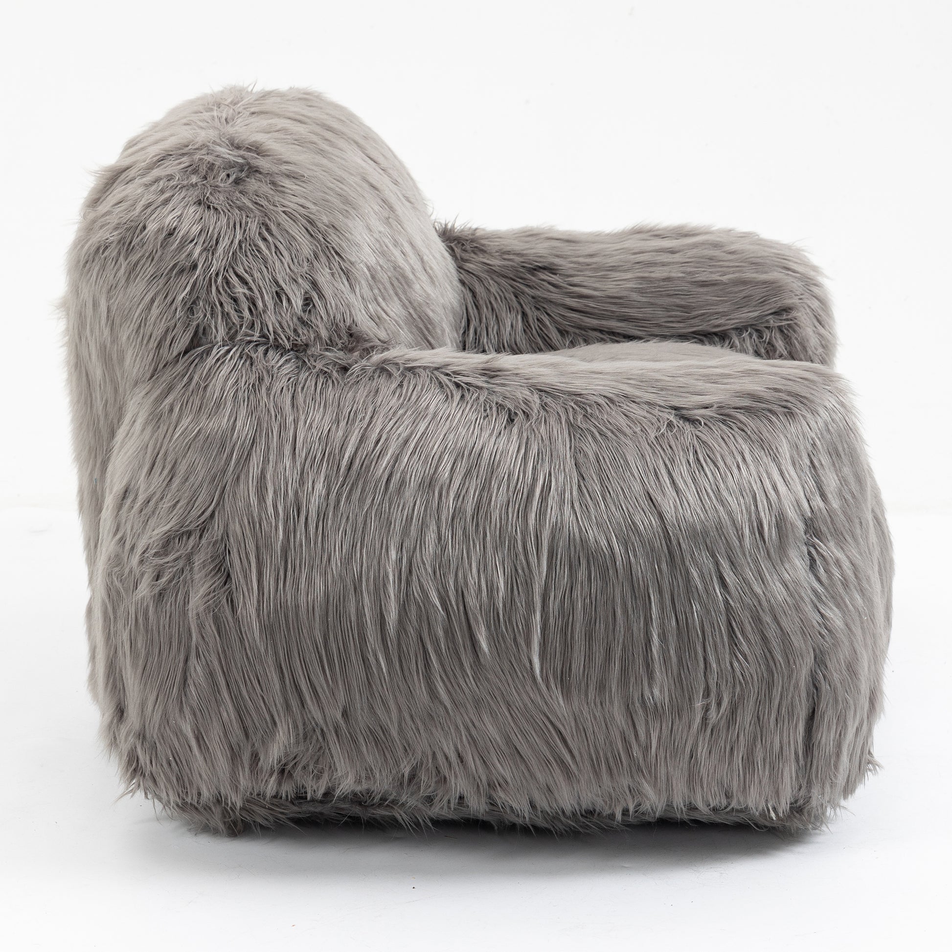 Bean Bag Chair Lazy Long Hair Sofa Bean Bag Chair Adult, Teen High Density Foam Filled Modern Focus Chair Comfortable Living Room, Bedroom Chair Grey Faux Fur