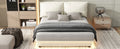 Queen Size Upholstered Platform Bed With Sensor Light And Ergonomic Design Backrests, White White Upholstered