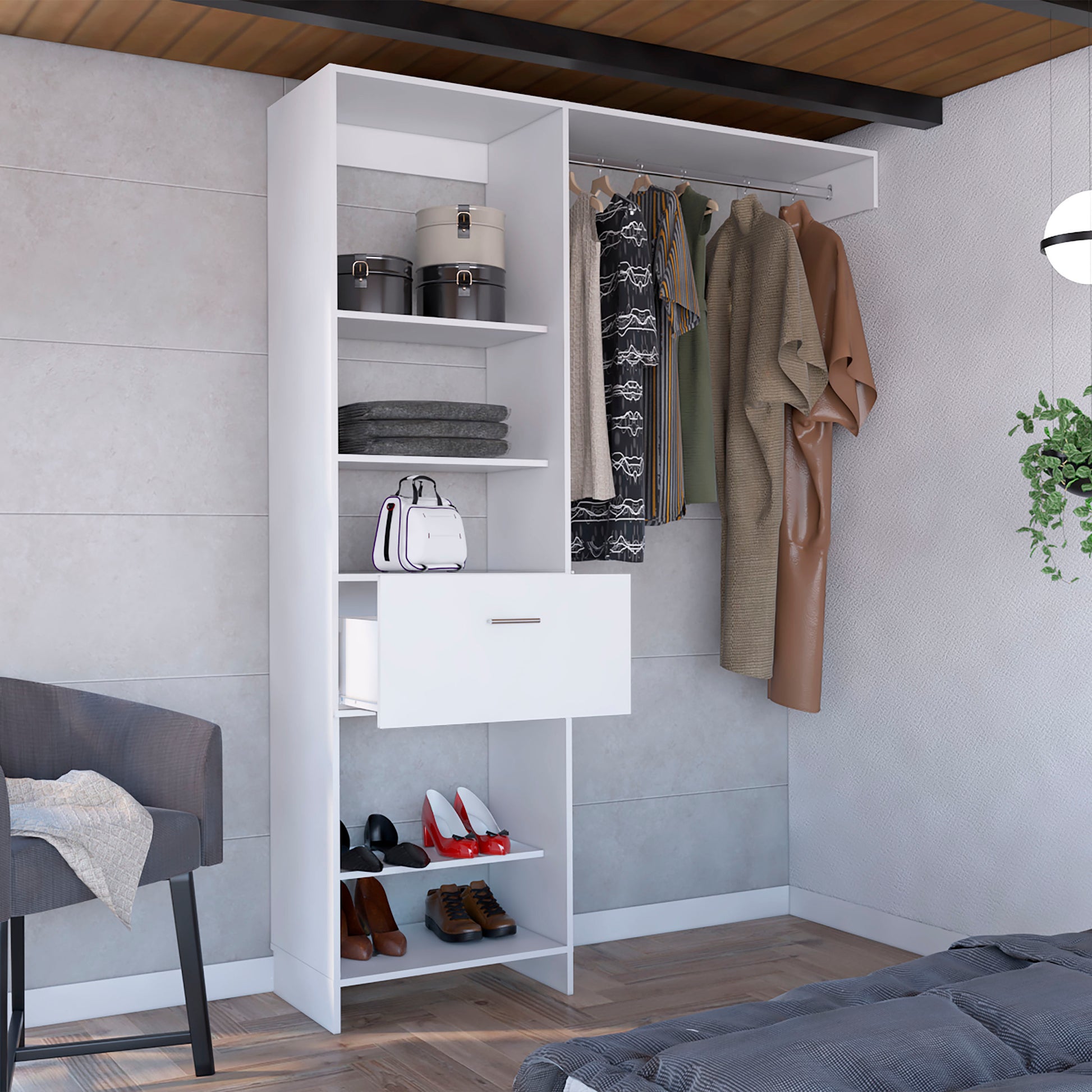 150 Closet System British, Bedroom, White White Particle Board Particle Board