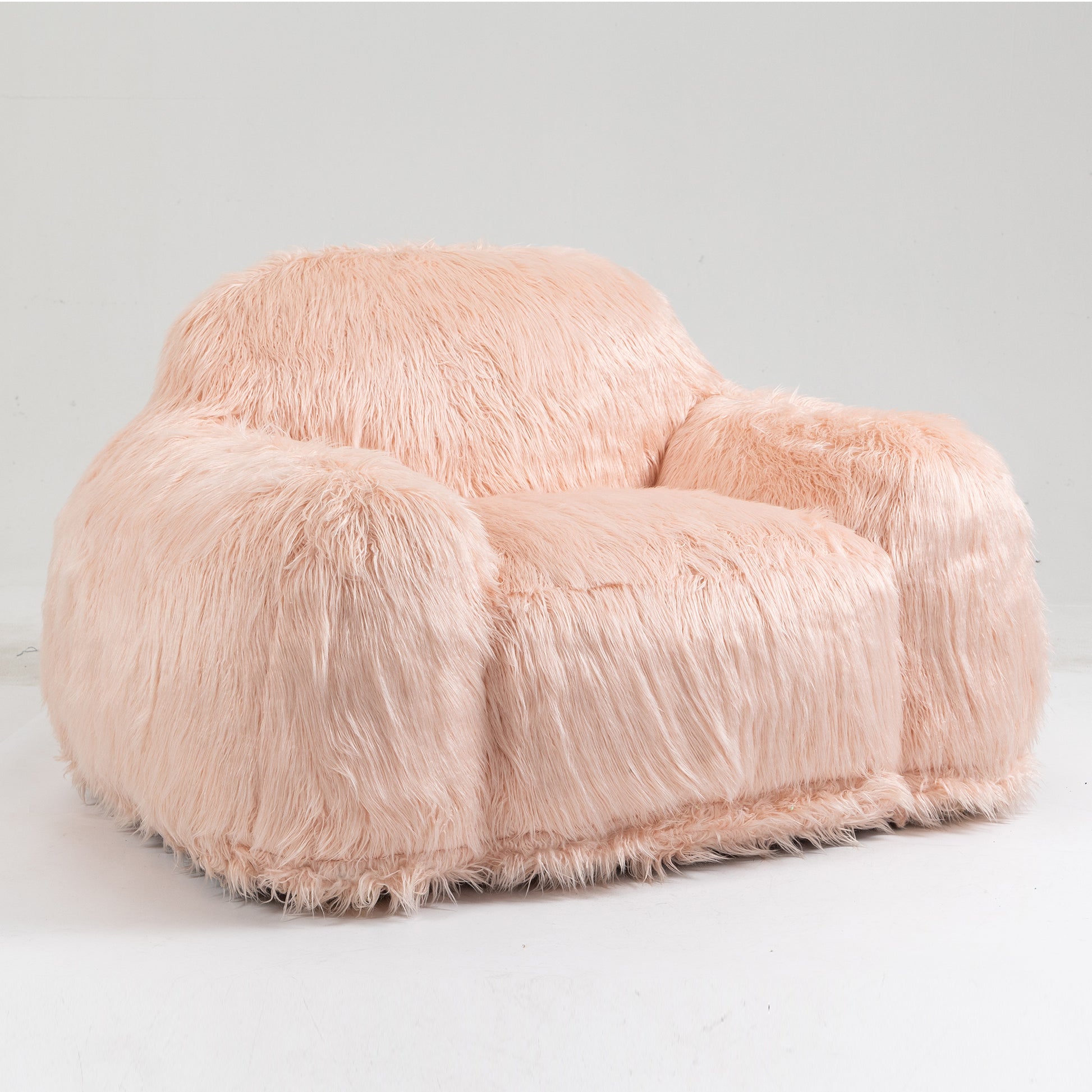 Bean Bag Chair Lazy Long Hair Sofa Bean Bag Chair Adult, Teen High Density Foam Filled Modern Focus Chair Comfortable Living Room, Bedroom Chair Pink Faux Fur