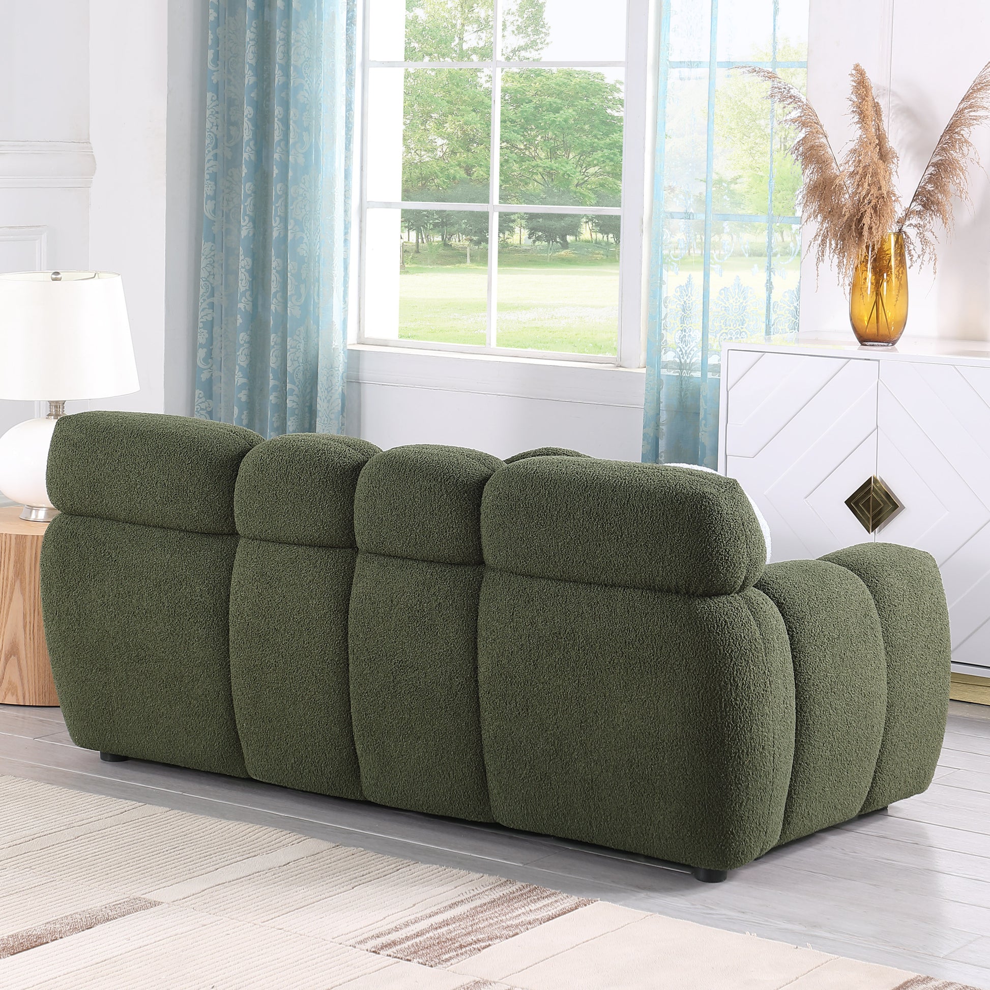 Sofa And Seater ,Human Body Structure For Usa People, Marshmallow Sofa,Boucle Sofa ,Olive Green Boucle Olive Green Light Brown Wood Primary Living Space Medium Soft Split Back Eucalyptus Rolled Arms Boucle 3 Seat