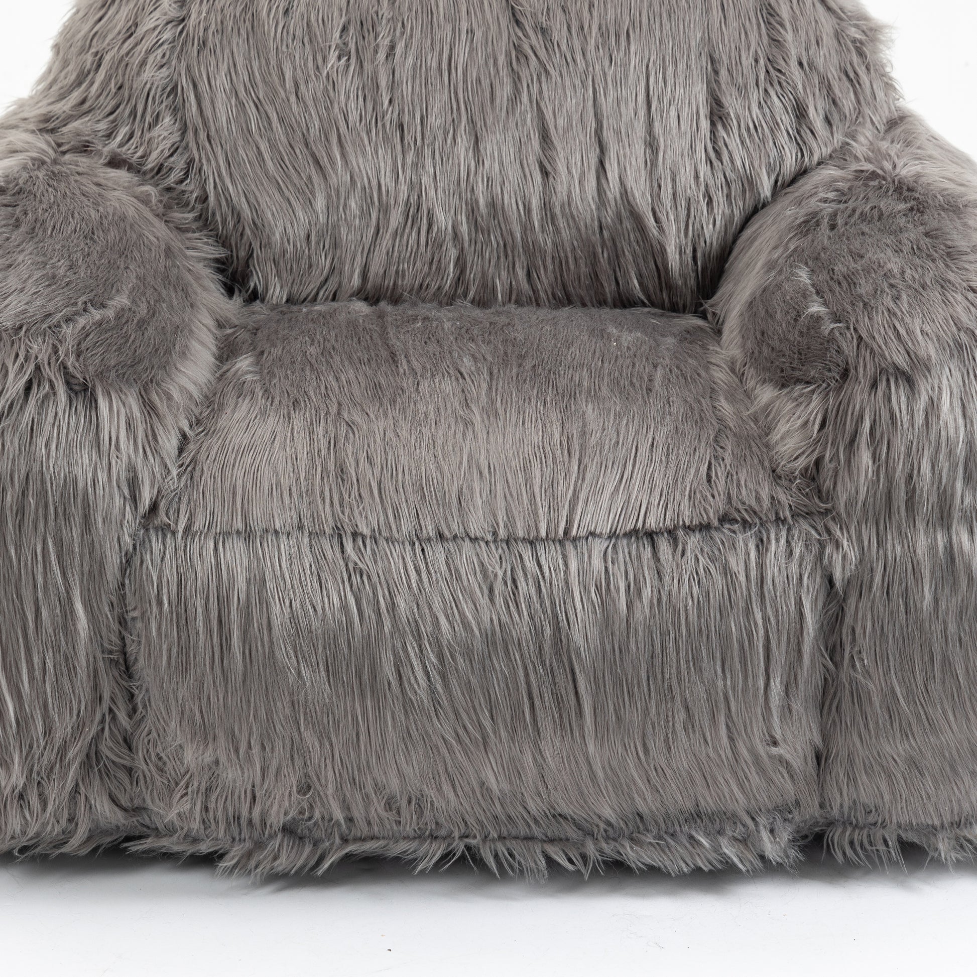 Bean Bag Chair Lazy Long Hair Sofa Bean Bag Chair Adult, Teen High Density Foam Filled Modern Focus Chair Comfortable Living Room, Bedroom Chair Grey Faux Fur