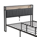 Full Size Metal Platform Bed Frame With Upholstery Storage Function Headboardand Usb Liner And Footboardno Box Spring Needed, Large Under Bed Storage, Easy Assemble Beige Black Metal & Wood