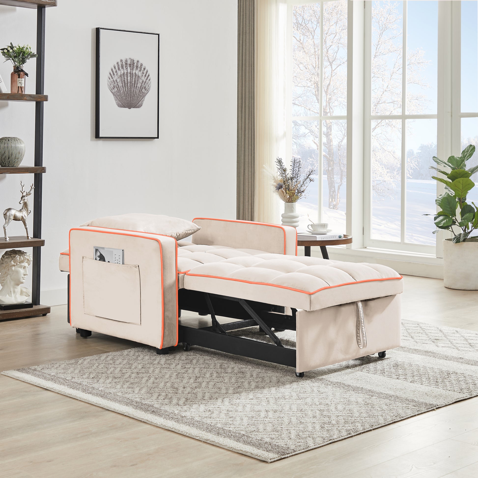 Three In One Sofa Bed Chair Folding Sofa Bed Adjustable Back Into A Sofa Recliner Single Bed Adult Modern Chair Bed Berth Creamy White White Wood Primary Living Space Medium Duty Eucalyptus 1 Seat Creamy White Velvet Medium Soft Tufted Back Modern Pillow