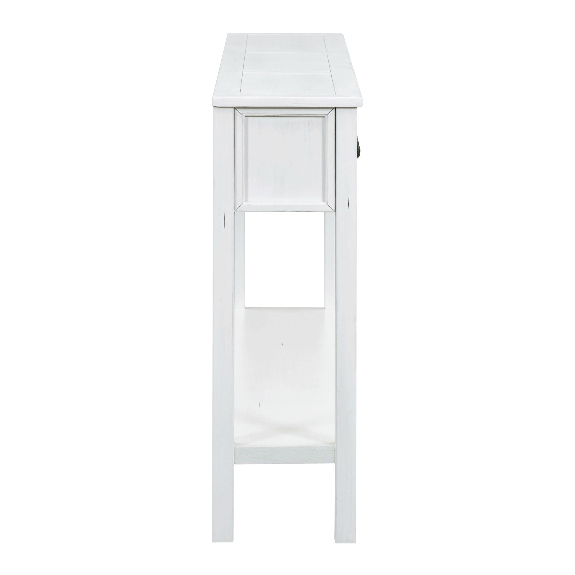 Rustic Entryway Console Table, 60" Long Sofa Table With Two Different Size Drawers And Bottom Shelf For Storage Antique White Antique White Solid Wood