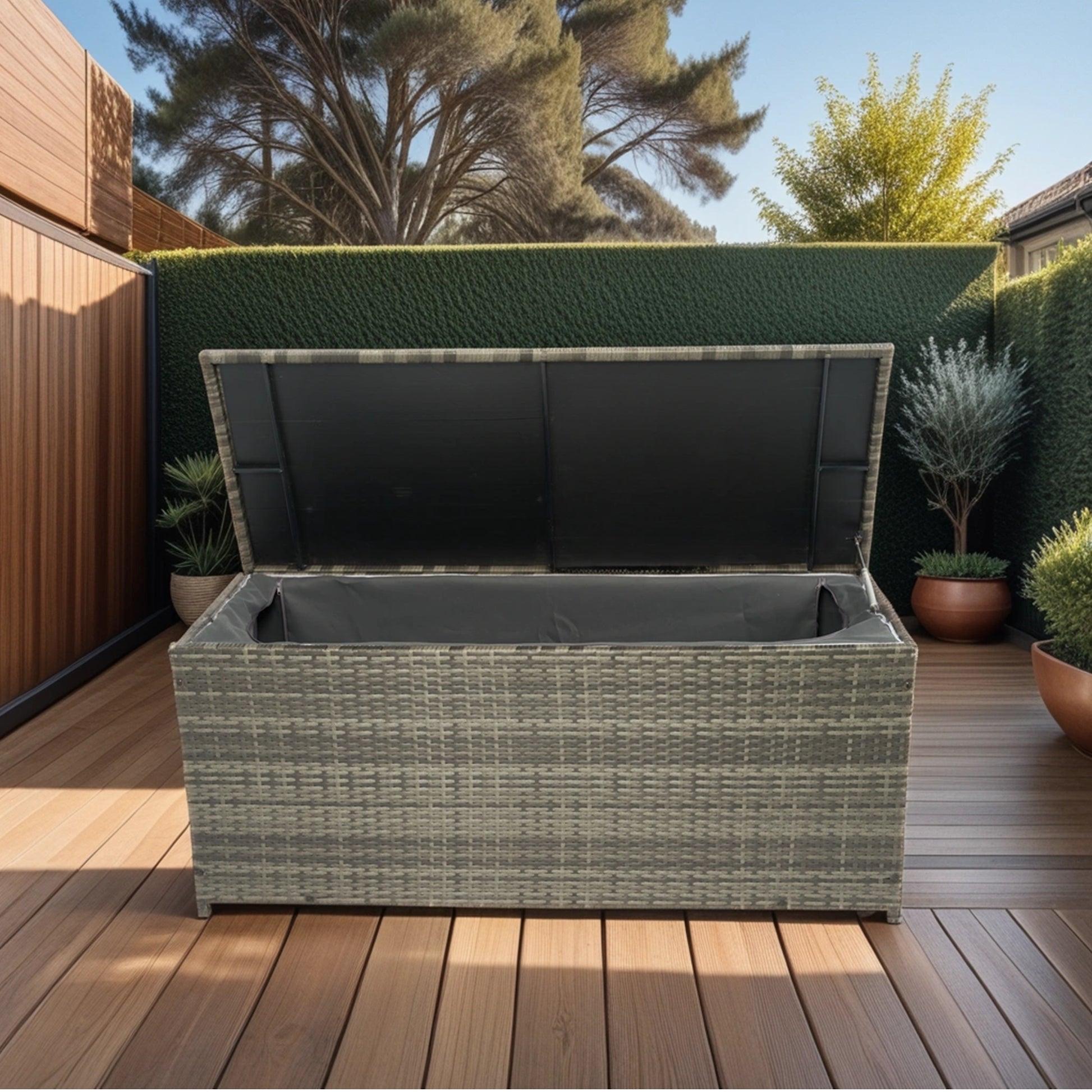 Outdoor Storage Box, 113 Gallon Wicker Patio Deck Boxes With Lid, Outdoor Cushion Storage For Kids Toys, Pillows, Towel Grey Wicker No Grey Rust Resistant Frame Mildew Resistant Cushion Garden &