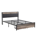 Full Size Metal Platform Bed Frame With Upholstery Storage Function Headboardand Usb Liner And Footboard With Drawersno Box Spring Needed, Large Under Bed Storage, Easy Assemble Black Grey Mdf Metal