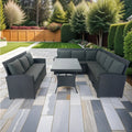 5 Piece Patio Wicker Outdoor Sectional Set 9 Seater Conversation Set With 3 Storage Under Seat Black Wicker Dark Grey Cushion Yes Complete Patio Set Black Rust Resistant Frame Mildew Resistant Cushion Garden & Outdoor Modern Complete Patio Sets Fiber