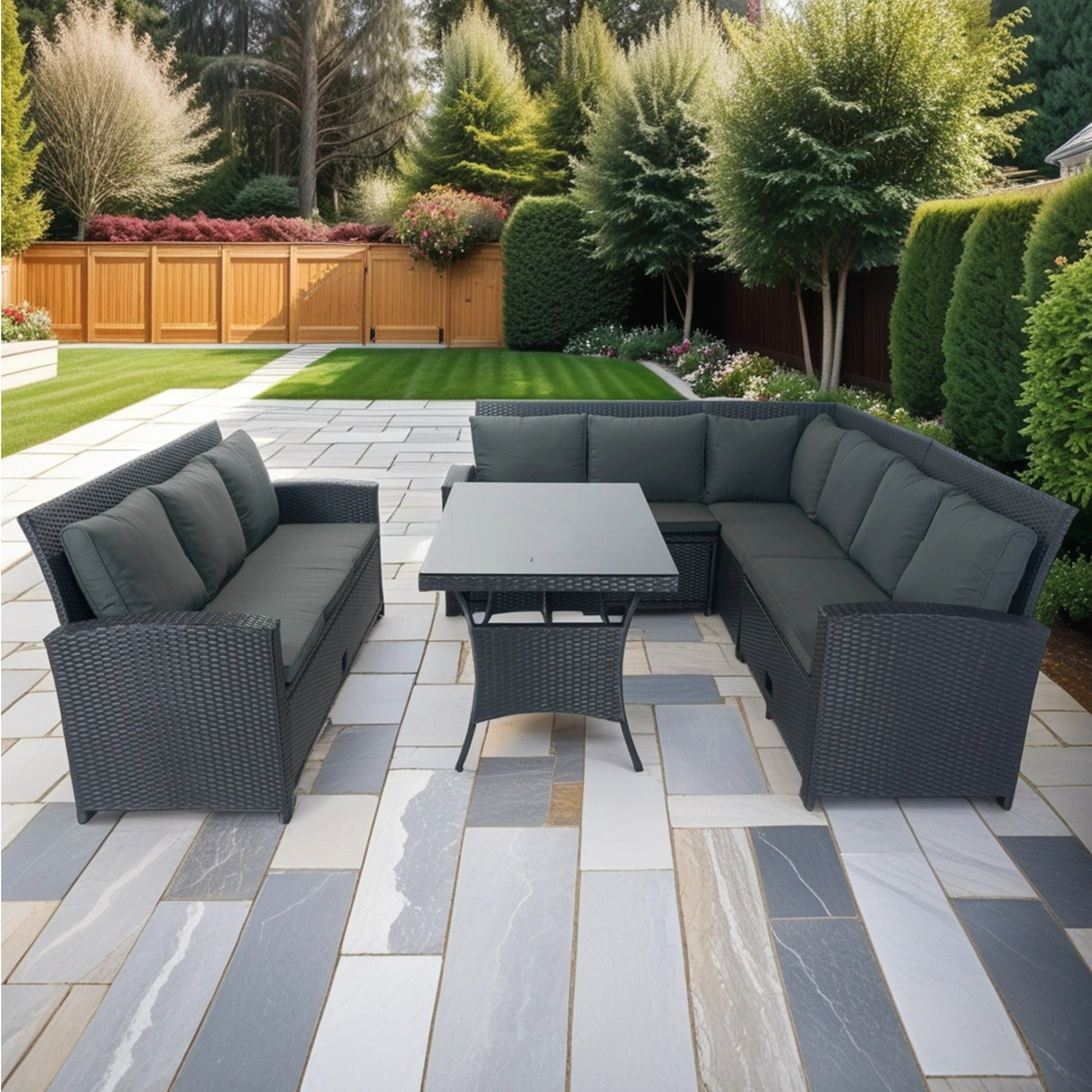 5 Piece Patio Wicker Outdoor Sectional Set 9 Seater Conversation Set With 3 Storage Under Seat Black Wicker Dark Grey Cushion Yes Complete Patio Set Black Rust Resistant Frame Mildew Resistant Cushion Garden & Outdoor Modern Complete Patio Sets Fiber