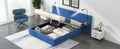 Full Size Storage Upholstered Hydraulic Platform Bed With 2 Shelves, 2 Lights And Usb, Blue Box Spring Not Required Full Blue Wood Bedroom Bed Frame Velvet Upholstered