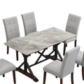 Modern Dining Table For 6 8, 7 Piece Kitchen Dining Table Set, Gray Sintered Stone Dining Table With 6 Tufted Upholstered Chairs, 63 Inch Rectangle Dining Table For Dining Room 1 Table 6 Chair Gray Farmhouse,Mid Century Modern,Modern Sintered Stone