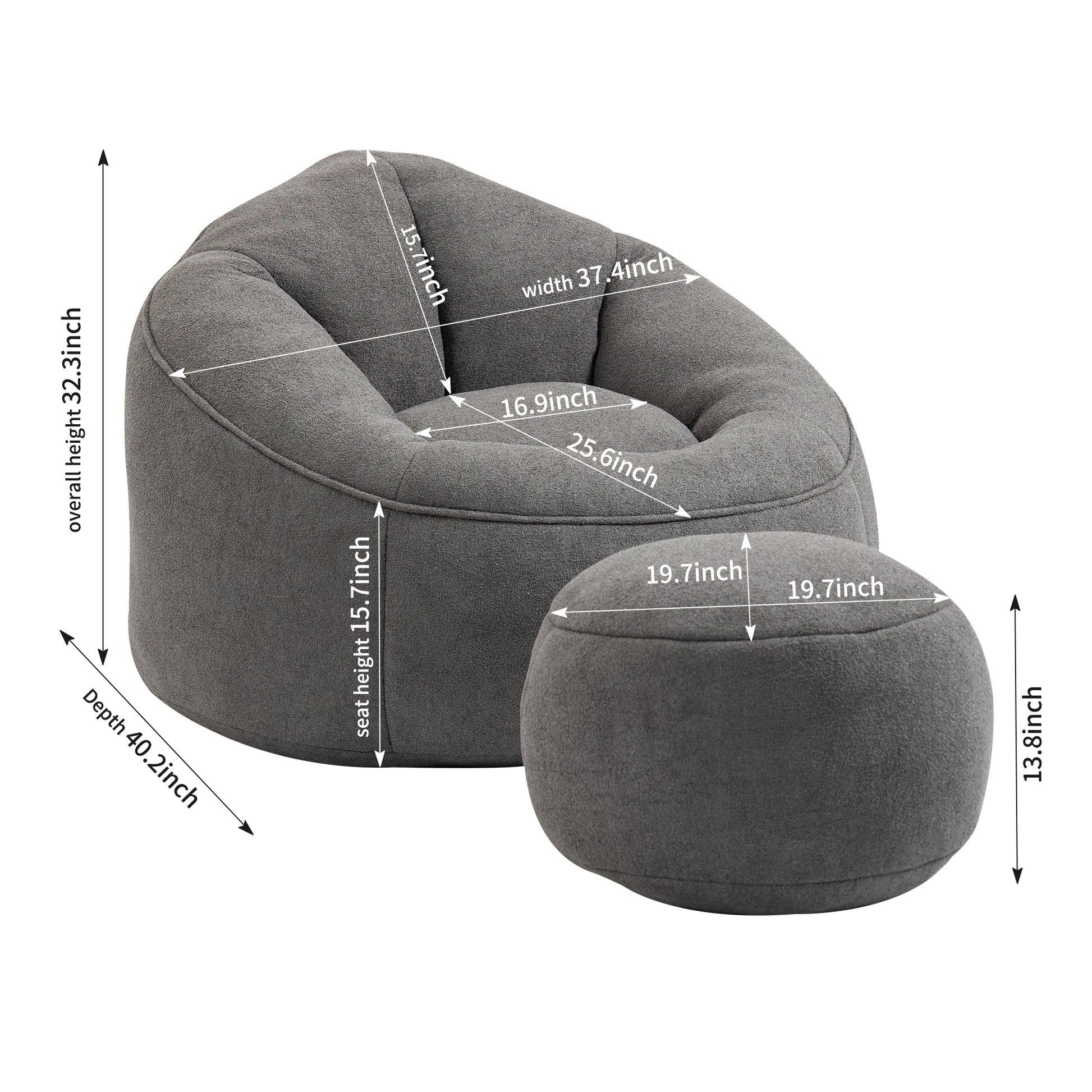 Bedding Bean Bag Sofa Chair High Pressure Foam Bean Bag Chair Adult Material With Padded Foam Padding Compressed Bean Bag With Footrest Grey Microfiber