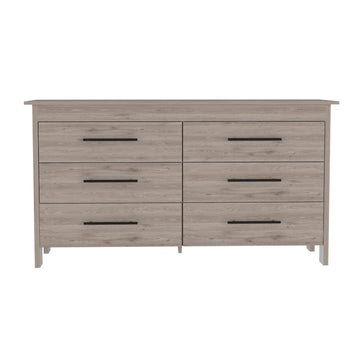 6 Drawer Double Dresser Wezz, Bedroom, Light Gray Light Gray Particle Board Particle Board