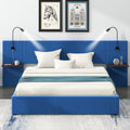Full Size Storage Upholstered Hydraulic Platform Bed With 2 Shelves, 2 Lights And Usb, Blue Box Spring Not Required Full Blue Wood Bedroom Bed Frame Velvet Upholstered