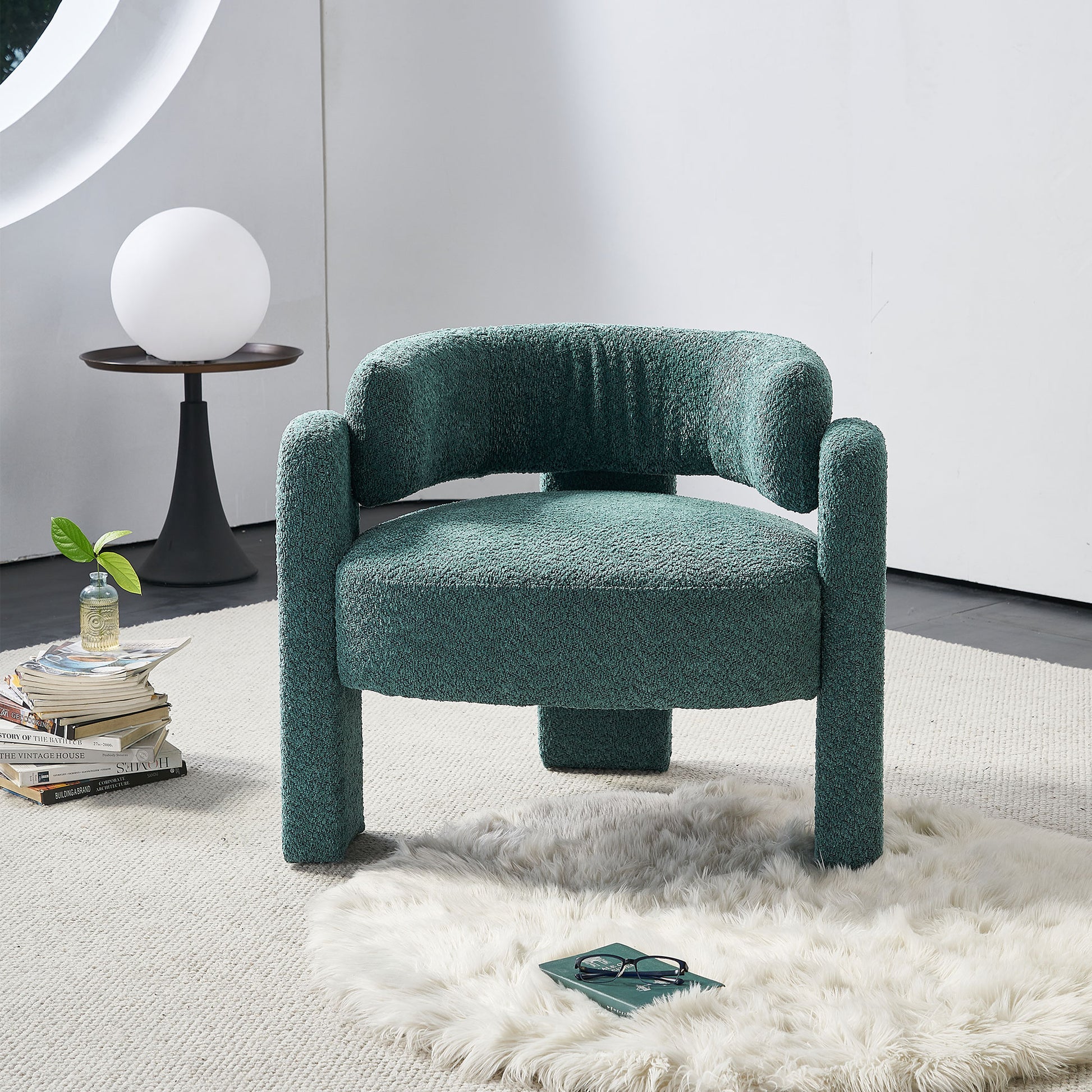 34.65" Wide Boucle Upholstery Accent Chair Green Green Primary Living Space Modern Foam Boucle