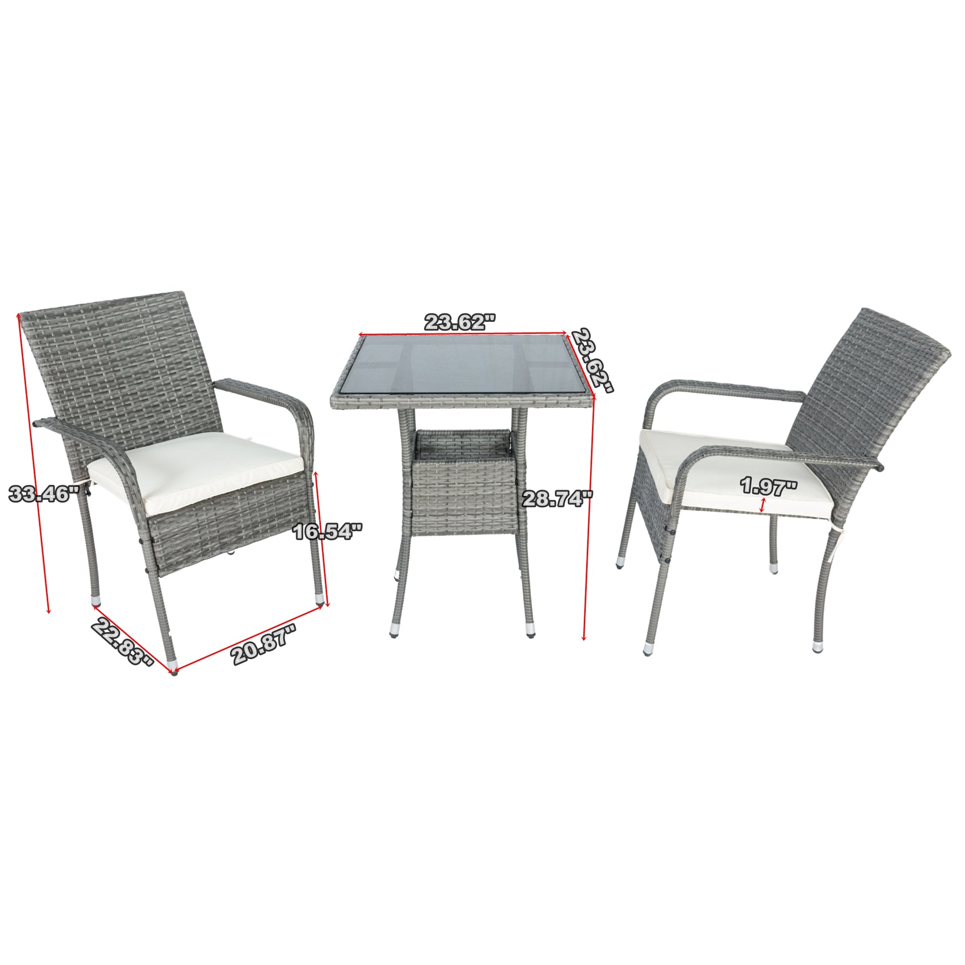 3 Piece Patio Wicker Conversation Set Grey Wicker White Cushion Yes Sectional Grey Rust Resistant Frame Mildew Resistant Cushion Garden & Outdoor Modern 2 Person Seating Group Fiber Foam Pads Rattan Metal