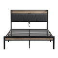 Full Size Metal Platform Bed Frame With Upholstery Storage Function Headboardand Usb Liner And Footboardno Box Spring Needed, Large Under Bed Storage, Easy Assemble Beige Black Metal & Wood