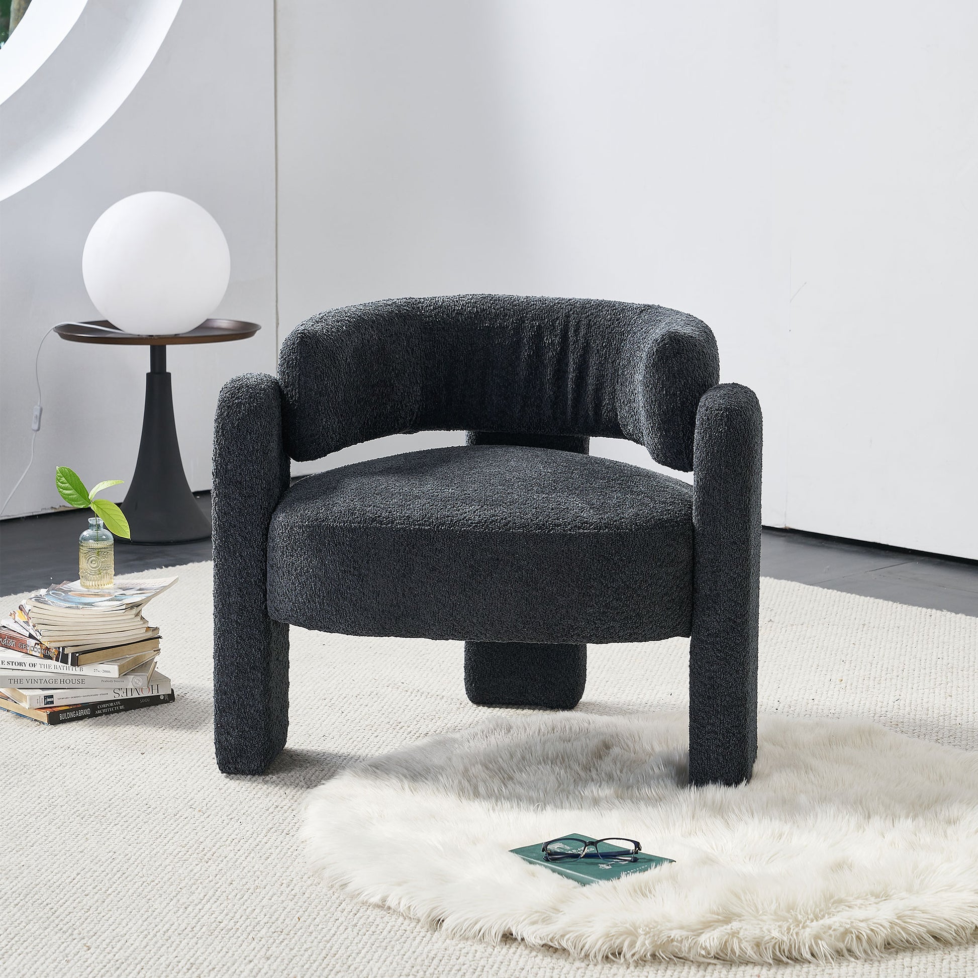 34.65" Wide Boucle Upholstery Accent Chair Dark Grey Dark Grey Primary Living Space Modern Foam Boucle