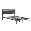 Full Size Metal Platform Bed Frame With Upholstery Storage Function Headboardand Usb Liner And Footboardno Box Spring Needed, Large Under Bed Storage, Easy Assemble Beige Black Metal & Wood