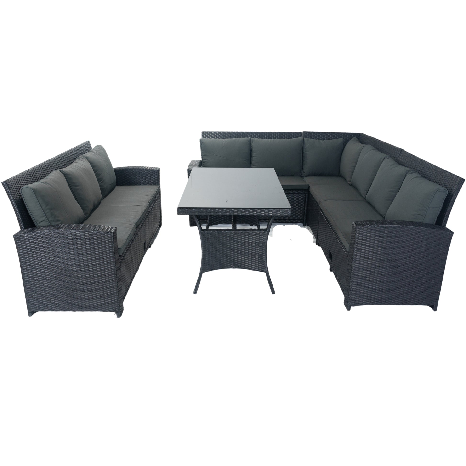 5 Piece Patio Wicker Outdoor Sectional Set 9 Seater Conversation Set With 3 Storage Under Seat Black Wicker Dark Grey Cushion Yes Complete Patio Set Black Rust Resistant Frame Mildew Resistant Cushion Garden & Outdoor Modern Complete Patio Sets Fiber