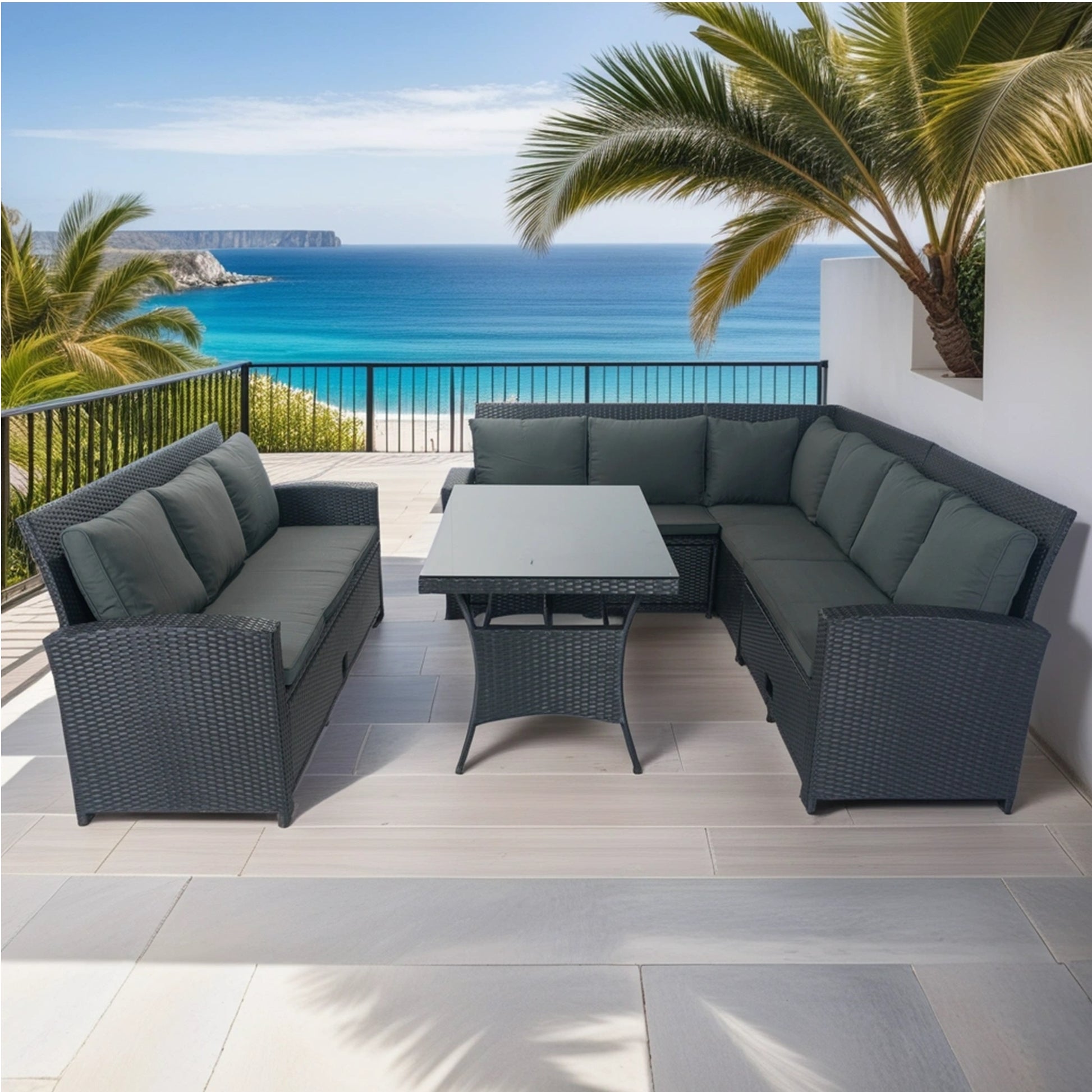 5 Piece Patio Wicker Outdoor Sectional Set 9 Seater Conversation Set With 3 Storage Under Seat Black Wicker Dark Grey Cushion Yes Complete Patio Set Black Rust Resistant Frame Mildew Resistant Cushion Garden & Outdoor Modern Complete Patio Sets Fiber