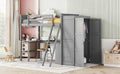 Twin Size Loft Bed With Desk, Shelves And Wardrobe Gray Gray Solid Wood