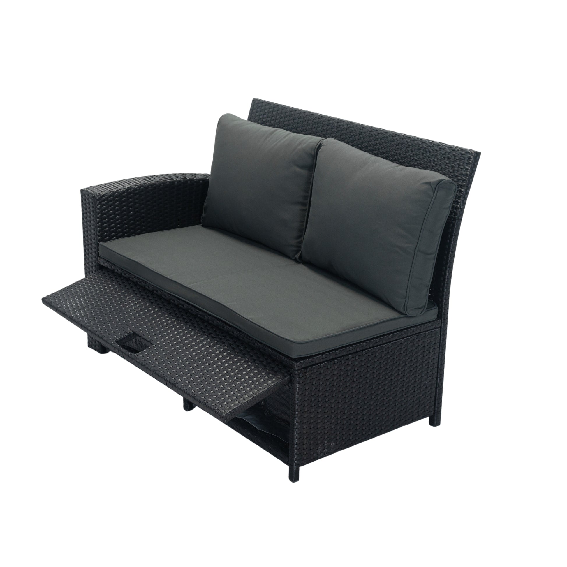 5 Piece Patio Wicker Outdoor Sectional Set 9 Seater Conversation Set With 3 Storage Under Seat Black Wicker Dark Grey Cushion Yes Complete Patio Set Black Rust Resistant Frame Mildew Resistant Cushion Garden & Outdoor Modern Complete Patio Sets Fiber