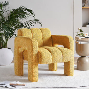 31.10" Wide Boucle Upholstered Accent Chair Yellow Primary Living Space Modern Fiber Foam And Polyester Fiber Pad Boucle