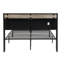 Full Size Metal Platform Bed Frame With Upholstery Storage Function Headboardand Usb Liner And Footboardno Box Spring Needed, Large Under Bed Storage, Easy Assemble Beige Black Metal & Wood