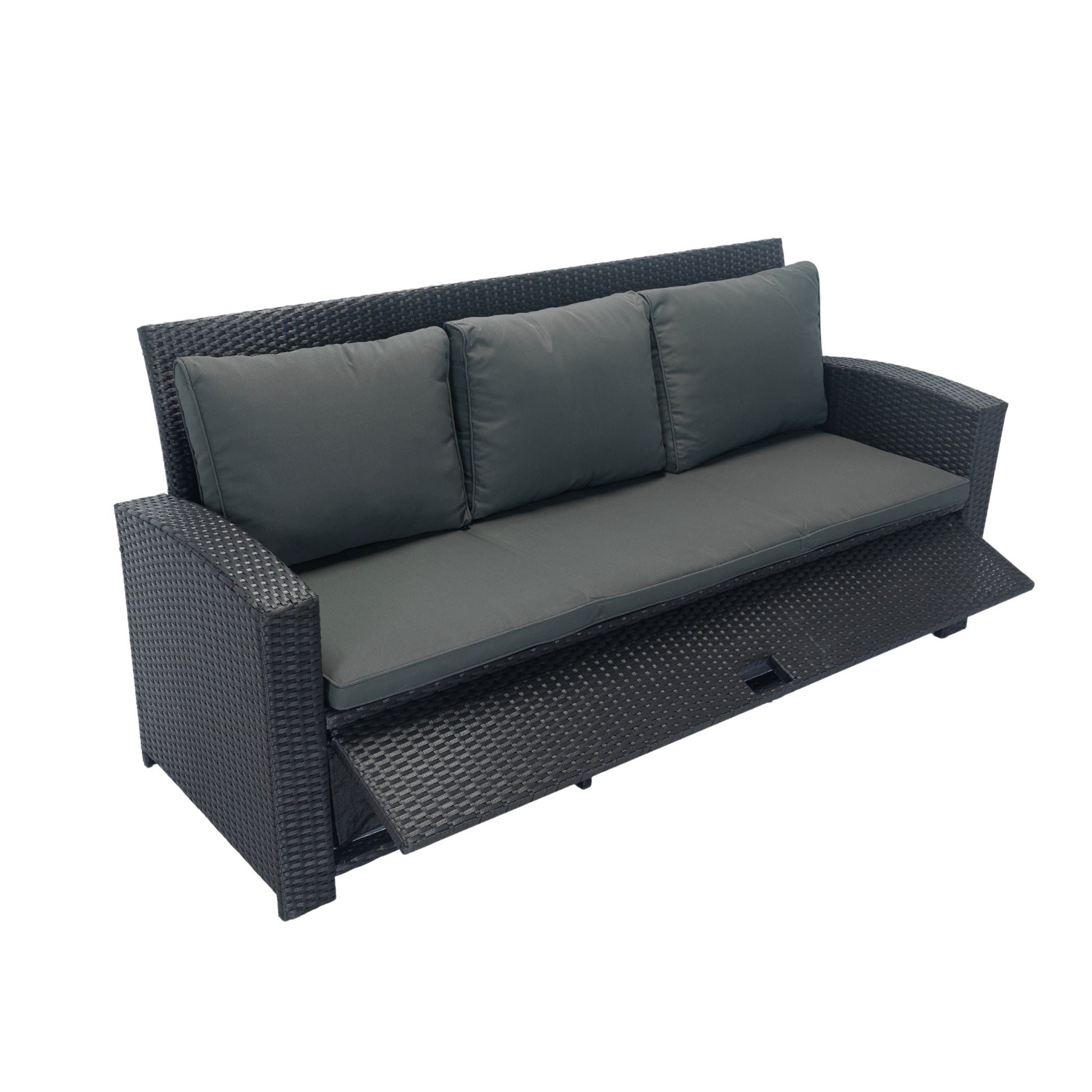 5 Piece Patio Wicker Outdoor Sectional Set 9 Seater Conversation Set With 3 Storage Under Seat Black Wicker Dark Grey Cushion Yes Complete Patio Set Black Rust Resistant Frame Mildew Resistant Cushion Garden & Outdoor Modern Complete Patio Sets Fiber