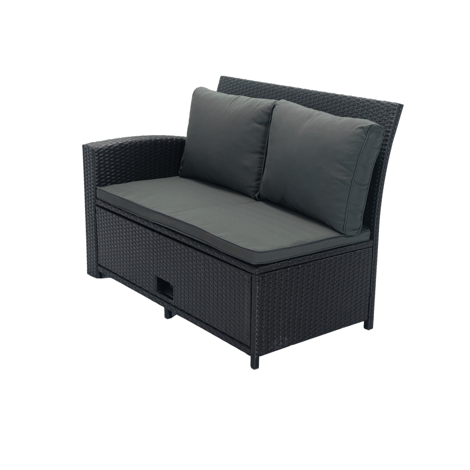 5 Piece Patio Wicker Outdoor Sectional Set 9 Seater Conversation Set With 3 Storage Under Seat Black Wicker Dark Grey Cushion Yes Complete Patio Set Black Rust Resistant Frame Mildew Resistant Cushion Garden & Outdoor Modern Complete Patio Sets Fiber