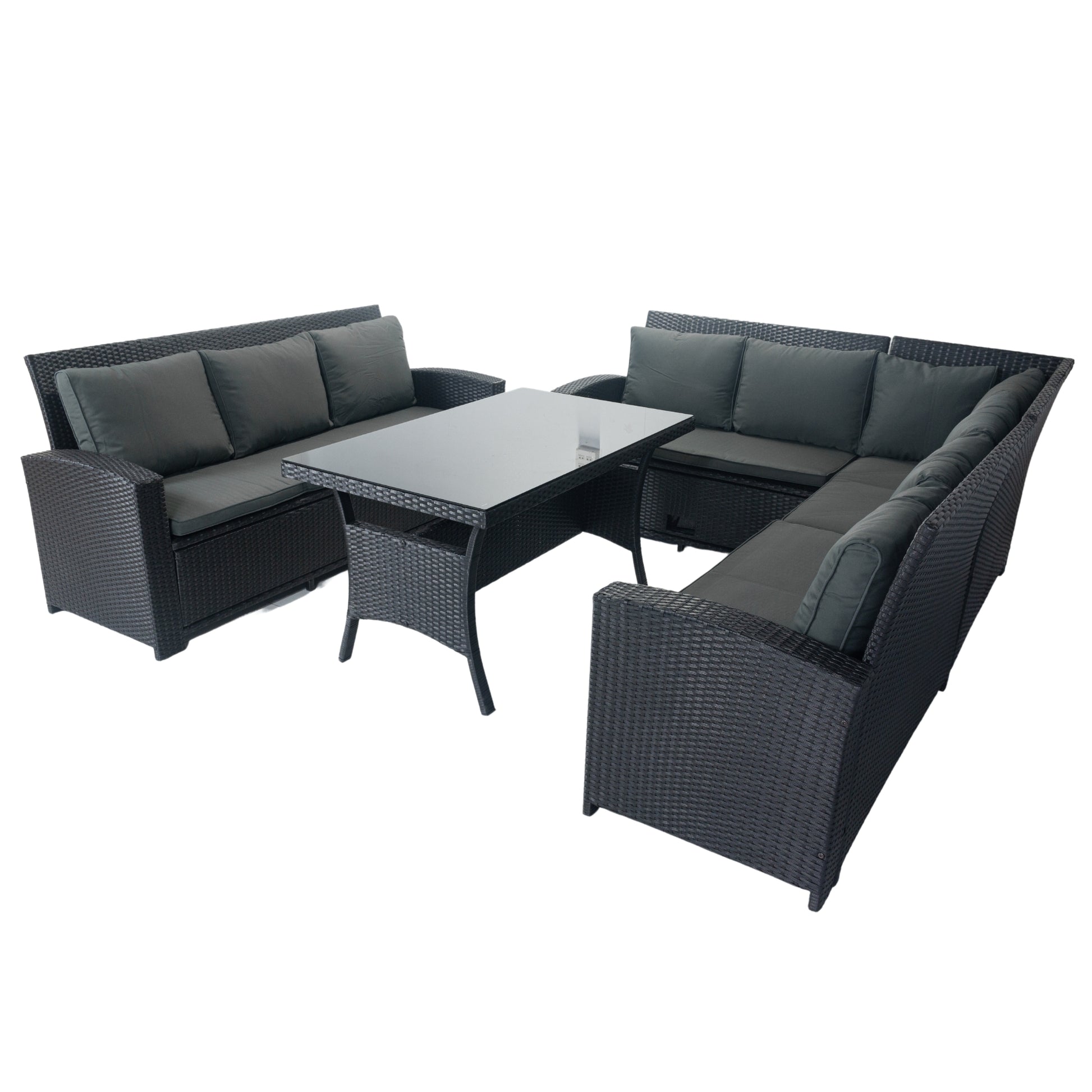 5 Piece Patio Wicker Outdoor Sectional Set 9 Seater Conversation Set With 3 Storage Under Seat Black Wicker Dark Grey Cushion Yes Complete Patio Set Black Rust Resistant Frame Mildew Resistant Cushion Garden & Outdoor Modern Complete Patio Sets Fiber