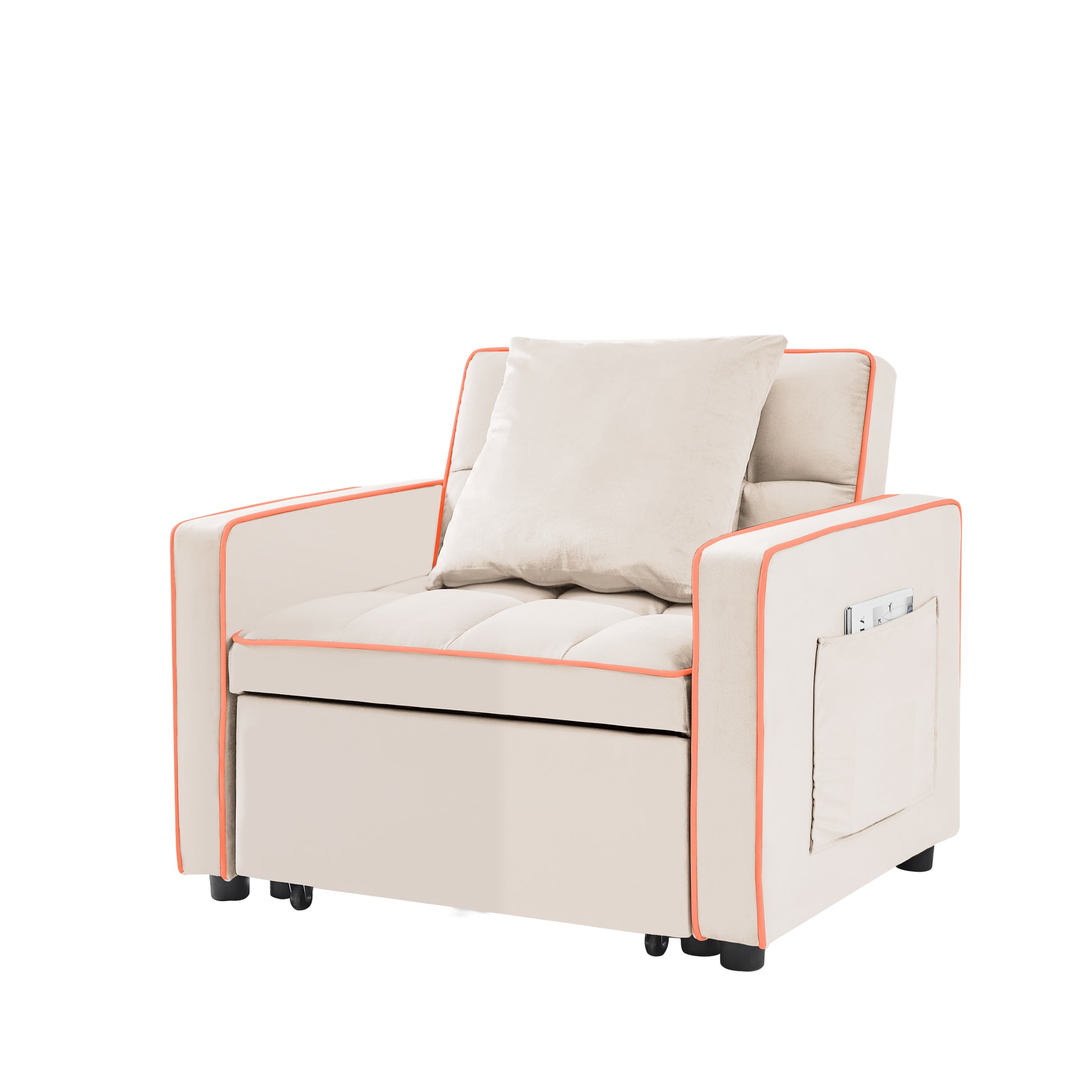 Three In One Sofa Bed Chair Folding Sofa Bed Adjustable Back Into A Sofa Recliner Single Bed Adult Modern Chair Bed Berth Creamy White White Wood Primary Living Space Medium Duty Eucalyptus 1 Seat Creamy White Velvet Medium Soft Tufted Back Modern Pillow