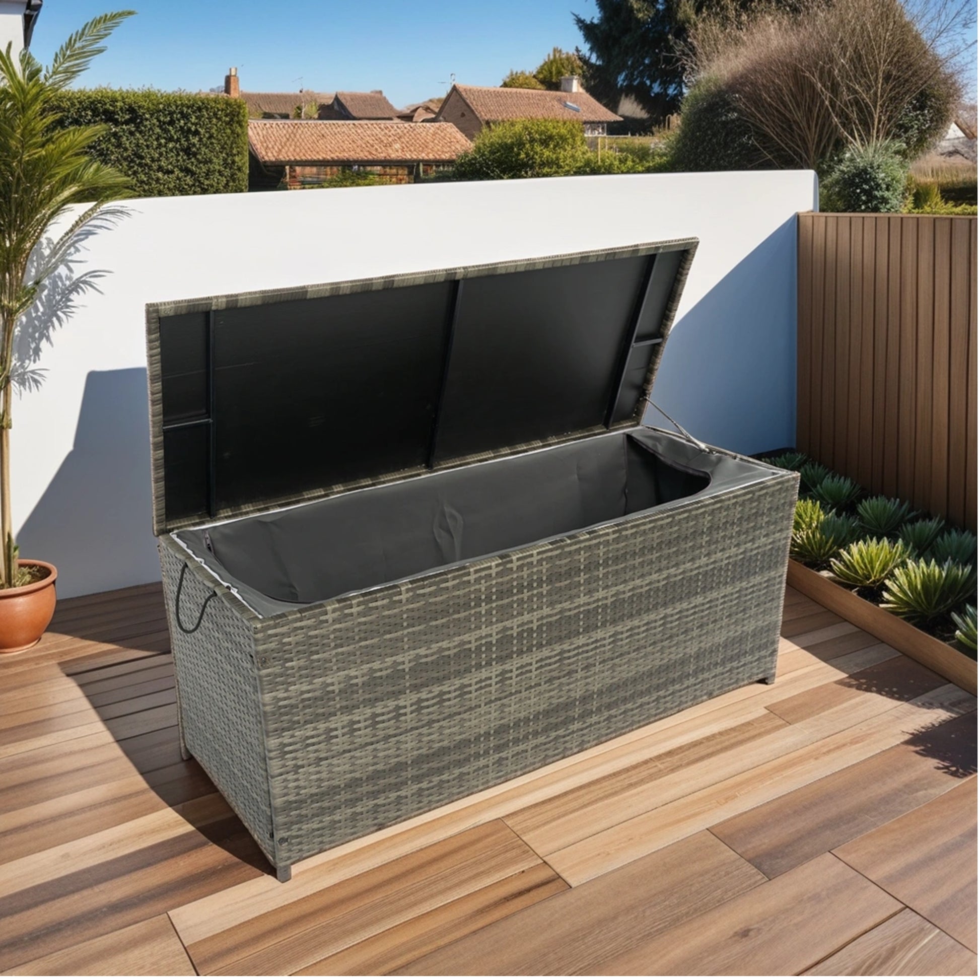 Outdoor Storage Box, 113 Gallon Wicker Patio Deck Boxes With Lid, Outdoor Cushion Storage For Kids Toys, Pillows, Towel Grey Wicker No Grey Rust Resistant Frame Mildew Resistant Cushion Garden &