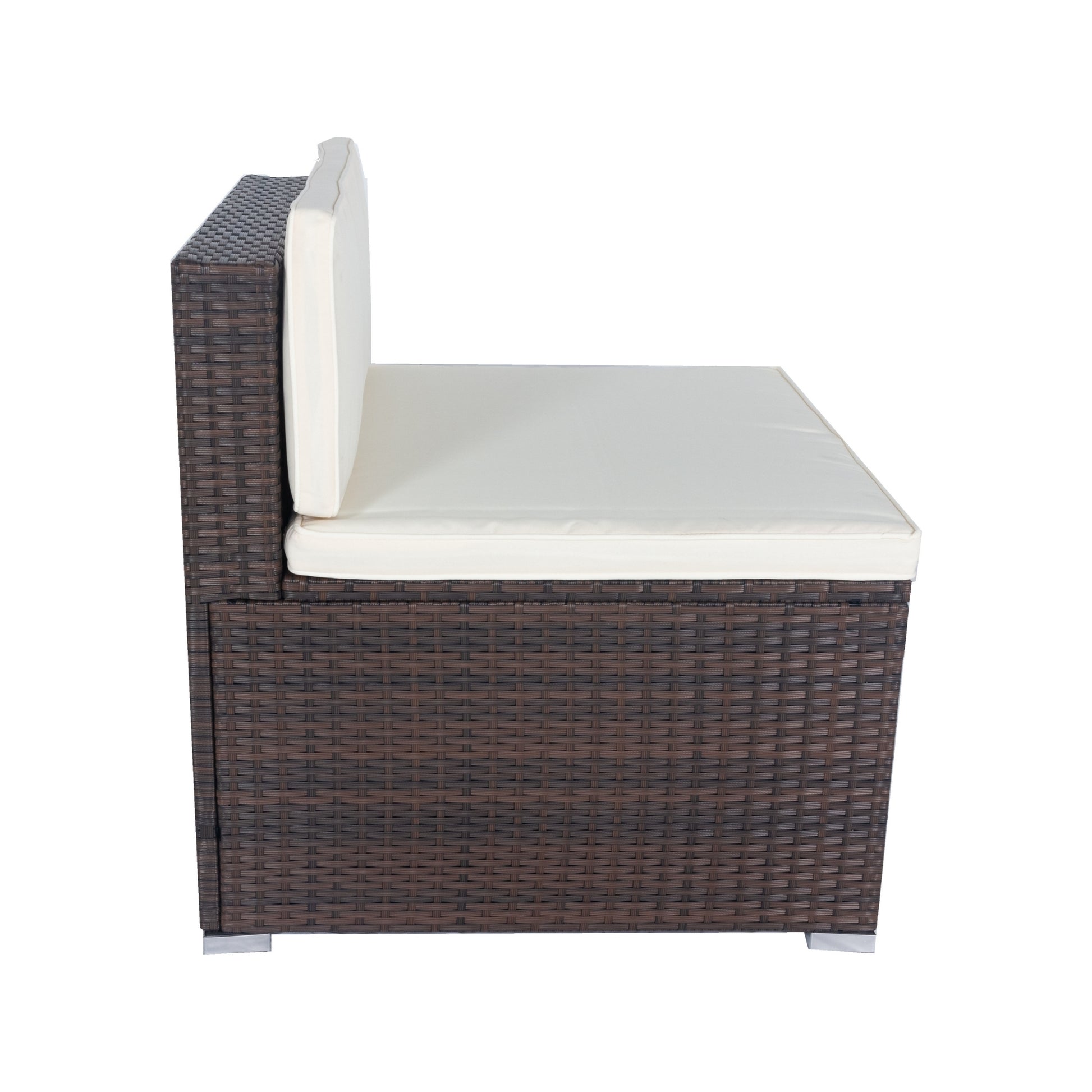 11 Piece Patio Wicker Conversation Set, 10 Seater Patio Sectional Set With 3 Storage Box Under Seat Brown Wicker White Cushion Yes Complete Patio Set Brown Rust Resistant Frame Mildew Resistant Cushion Garden & Outdoor Modern Complete Patio Sets Fiber