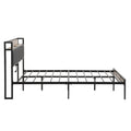 Full Size Metal Platform Bed Frame With Upholstery Storage Function Headboardand Usb Liner And Footboardno Box Spring Needed, Large Under Bed Storage, Easy Assemble Beige Black Metal & Wood