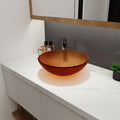 Tempered Glass Matte Bathroom Vessel Sink, Round Bathroom Basin Tempered Glass Matt Tea Brown Bathroom Modern Glass