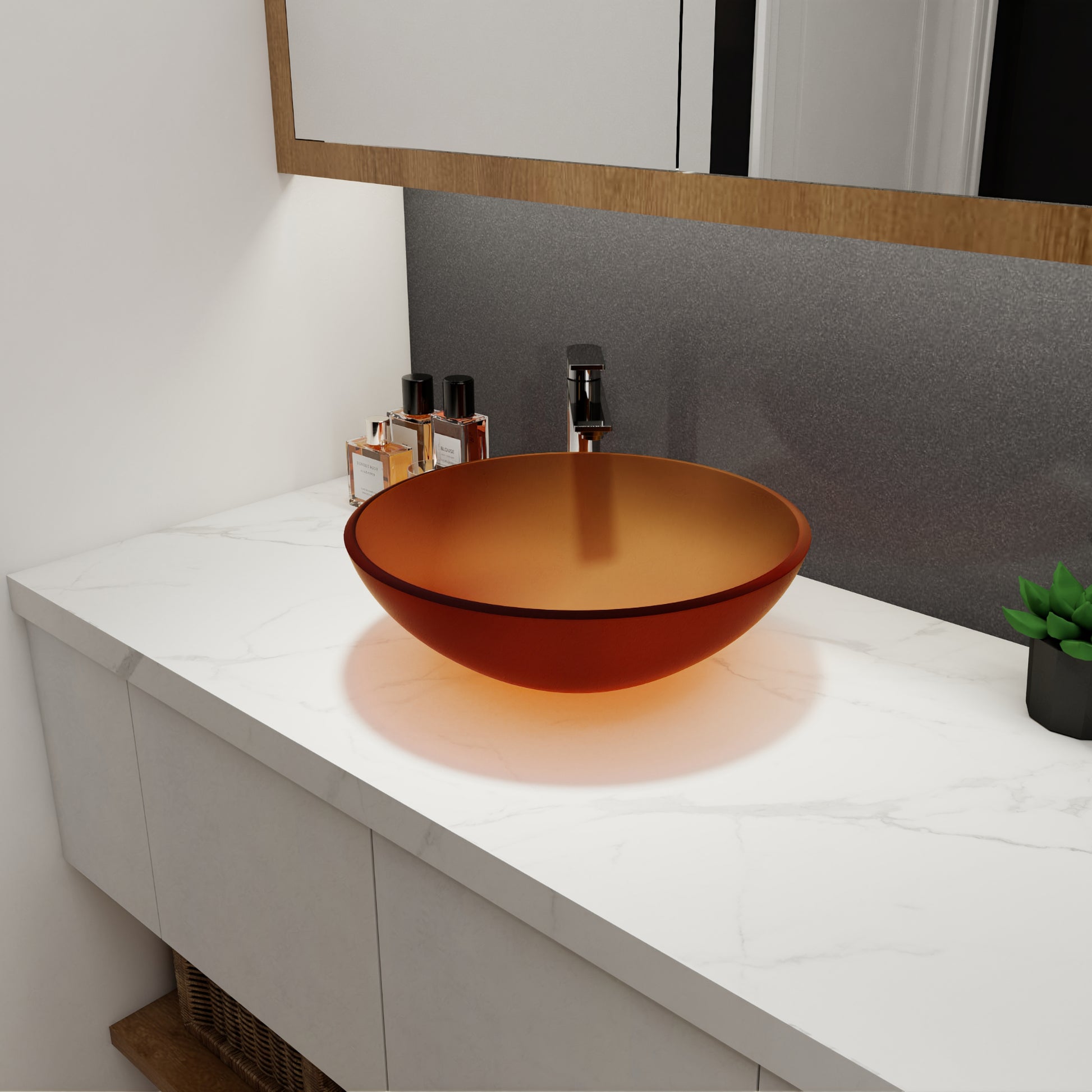 Tempered Glass Matte Bathroom Vessel Sink, Round Bathroom Basin Tempered Glass Matt Tea Brown Bathroom Modern Glass