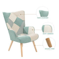 Accent Chair With Ottoman, Living Room Chair And Ottoman Set, Comfy Side Armchair For Bedroom, Creative Splicing Cloth Surface Blue Solid Wood