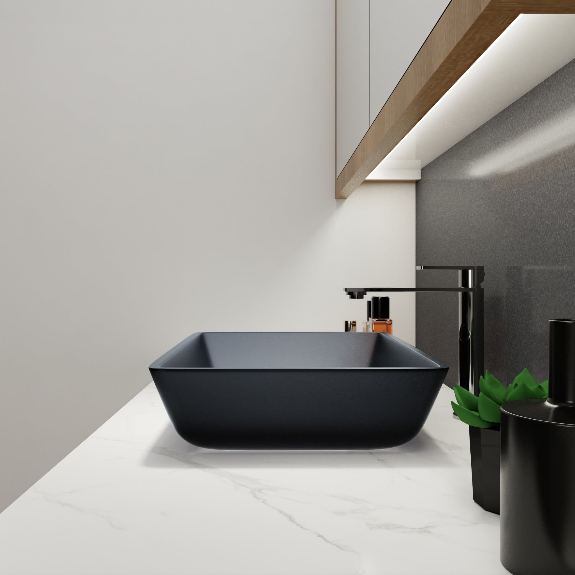 Tempered Glass Matte Bathroom Vessel Sink, Rectangle Bathroom Basin Tempered Glass Matt Gray Grey Bathroom Modern Glass