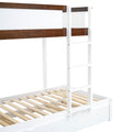 Twin Over Twin Bunk Bed With Twin Size Trundle, Storage And Desk, White Walnut White Walnut Solid Wood