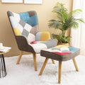 Accent Chair With Ottoman, Living Room Chair And Ottoman Set, Comfy Side Armchair For Bedroom, Creative Splicing Cloth Surface Colorful Solid Wood