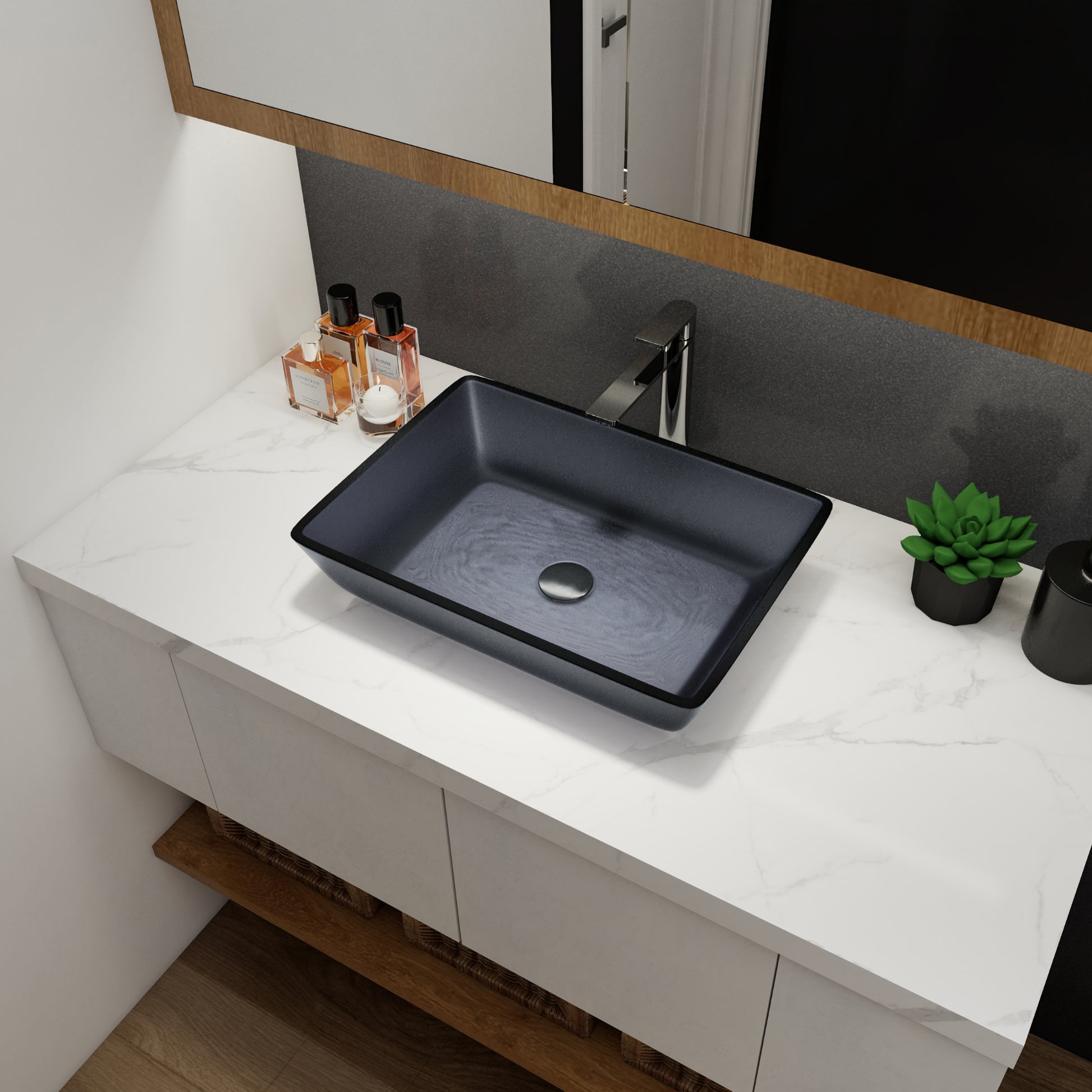 Tempered Glass Matte Bathroom Vessel Sink, Rectangle Bathroom Basin Tempered Glass Matt Gray Grey Bathroom Modern Glass