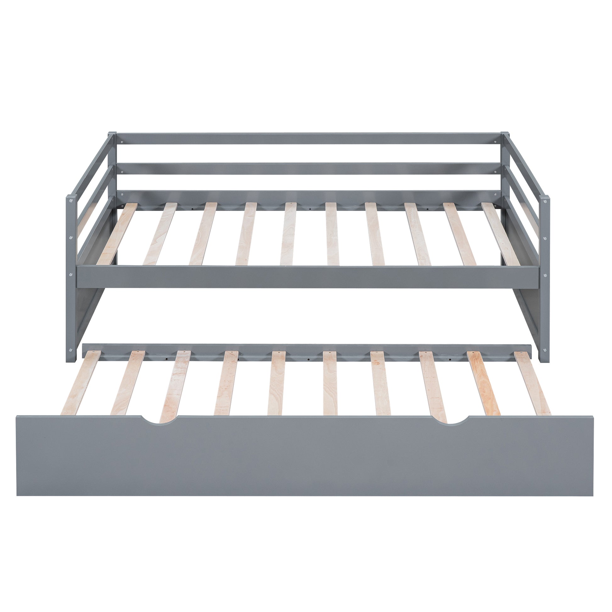 Twin Size Wood Daybed With Twin Size Trundle, Gray Box Spring Not Required Twin Gray Wood Solid Wood Mdf