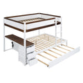 Full Over Full Bunk Bed With Twin Size Trundle, Storage And Desk, White Walnut White Walnut Solid Wood