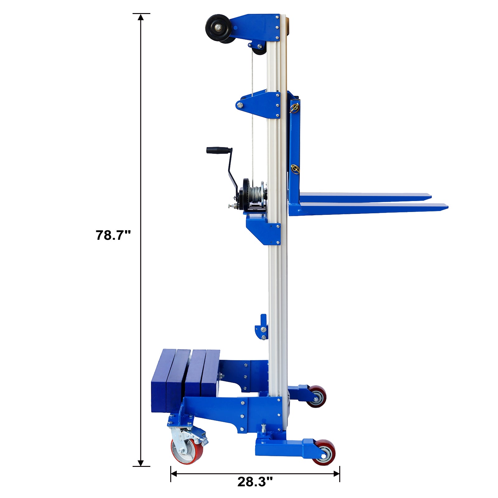 Counterbalance Hand Winch Lift Truck, 46" Length,43.30" Width,78.7" Height, 350 Lbs Capacity Blue Aluminium