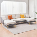 Modern Large Area Linen Leathaire Fabric Color Matching Segmented Sofa, Ultra Wide Lounge Chair, Golden Legs, U Shaped, Gray White Grey Primary Living Space Wood