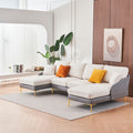 Modern Large Area Linen Leathaire Fabric Color Matching Segmented Sofa, Ultra Wide Lounge Chair, Golden Legs, U Shaped, Gray White Grey Primary Living Space Wood